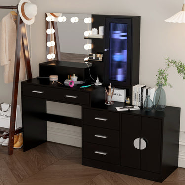 3-door, 4-drawer, Dressing Table, With Sockets, and Tri-tone Light Bulbs